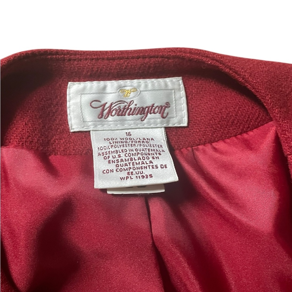 Vintage Worthington Deep Wine Red Collarless Button Jacket - 16 - Picture 2 of 7